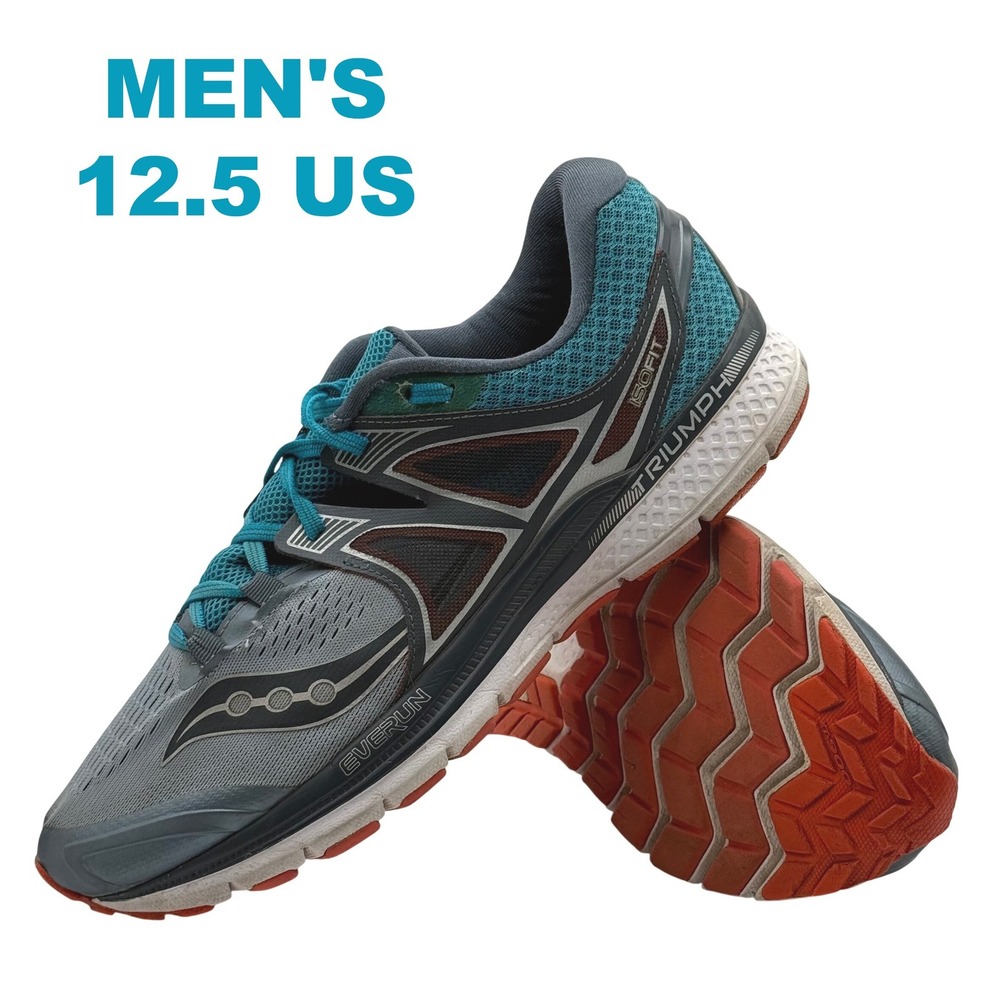 Saucony Triumph ISO 4 Men's 12.5 Gray Teal Orange Running Shoes S20346-2 Gym